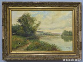 Art: VISTA DE PAISAJE CON LAGO. FIRMADO S. BARONNET. SIGLO XIX